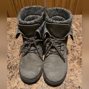 Torrid Gray Lace-Up Ankle Boots with Knit Cuff